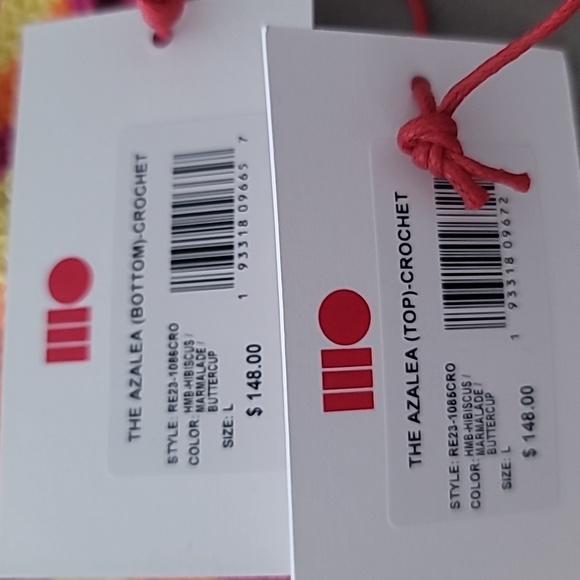 *Solid & Stiped* The Azalea 2 piece crochet swimsuit L Pink/orange/yellow - Picture 9 of 9